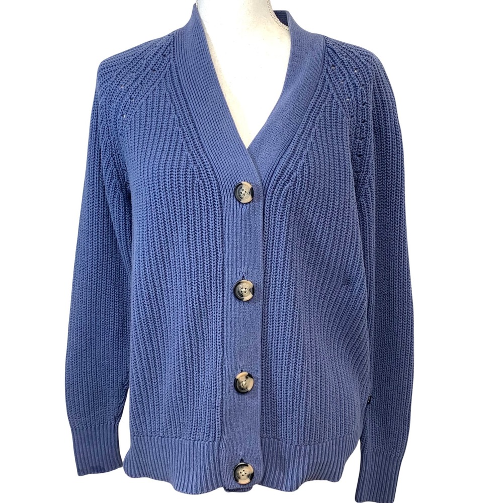 Gap Chunky Shaker Stitch Button Front Cardigan Blue 100% Cotton Sweater Small